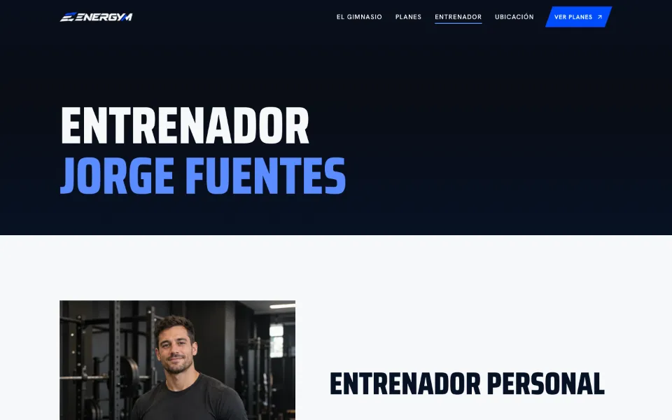 Demo Elite de ENERGYM: página del entrenador Jorge Fuentes.