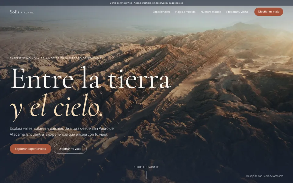 Versión Elite de Solis Atacama en escritorio, con su menú de navegación.