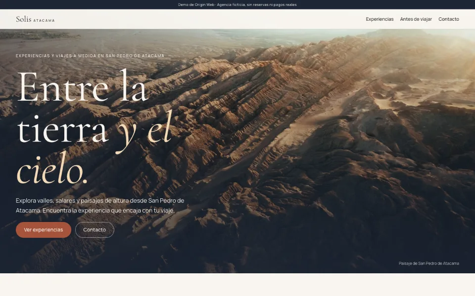 Versión Starter de Solis Atacama en escritorio, con su menú de navegación.